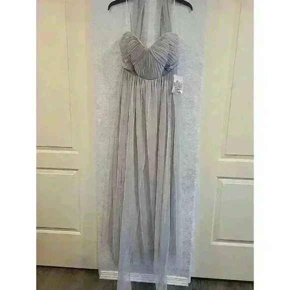 NWT Birdy Grey Christina Convertible Formal Dress L Tulle Silver Long Maxi Gown - Picture 5 of 9